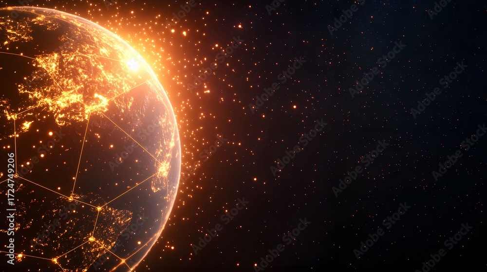 Aufkleber the image shows a mesmerizing view of earth from space, highlighting its illuminated cities and a ne