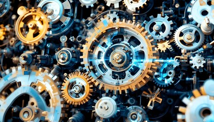 Abstract Technical Background with Cogs and Gear Mechanisms for Engineering and Hi-Tech Design