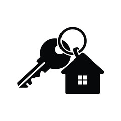 Black and white vector illustration of a house key with a house shaped charm for real estate vector