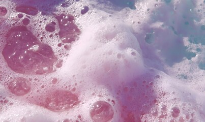 Fototapeta premium over the head shot, looking down into a pool of foamy pink bubble filled water