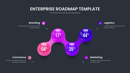Project Launch 4 Option Graph Slide Layout. Educational Strategy Four Element Infographic Frame Design. Corporate Proposal Slideshow Template Vector Illustration.