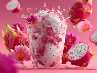 Dragon fruit coconut ice cream in a transparent 