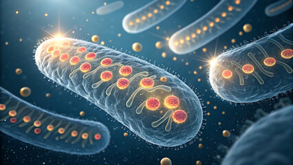 Bright orange vitamin C molecules are being absorbed into intestinal cells, creating a glowing, energizing effect.