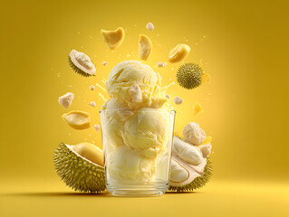 Durian ice cream scoops in a transparent cup durian