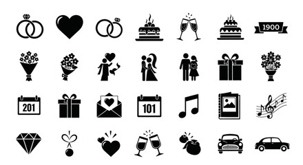 Grand Golden Anniversary Celebration Black Vector Silhouette Set of Event Icons