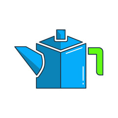 Obraz premium Illustration of a blue teapot with a green handle on a white background.