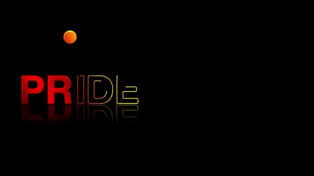 animated jumping or bouncing ball of Pride month text word lettering typography glow neon reveal, Bright letters jump in the inscription theme video,motion seamless loop animation rainbow type on blac