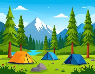 Camping scene in a mountain valley