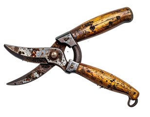 Rusty pruning shears, aged handles
