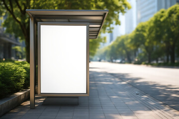 Blank billboard on a street and road in an urban setting