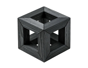 Dark gray wooden cube, hollow, intricate design
