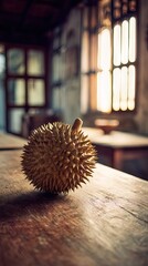 Durian fruit on wooden surface