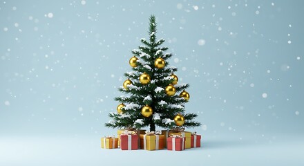 Christmas Tree with Gifts and Snow