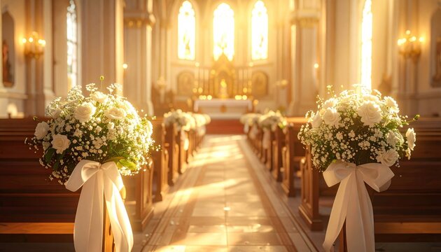 Sunlight filled church wedding venue