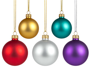 Five matte-finish Christmas ornaments in various colors