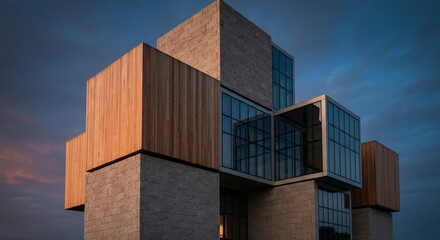 Modern Cubic Multi-Story House with Wood and Concrete Facade Design