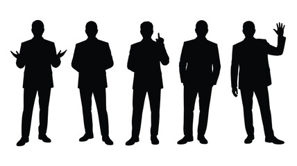 Set of five black silhouette illustrations of men in suits for business and professional vector graphics vector