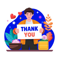 A flat style illustration showing a person holding sign 