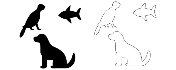 Black cat and dog silhouettes, a playful animal design vector illustration