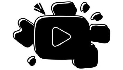 A vector illustration of a fun black and white retro robot with a car and a television