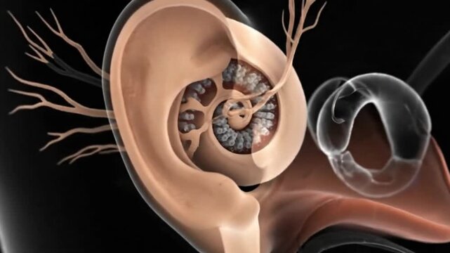 Medical Animation 3D Visual of Inner Ear Anatomy Cochlea Bones Nerves for Understanding Hearing and Medical Study