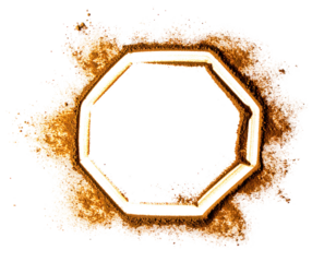 Octagonal frame, golden, ornate, with a splatter background