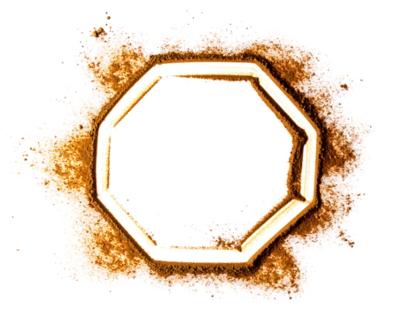 Octagonal frame, golden, ornate, with a splatter background