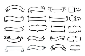 Collection of Hand-Drawn Ribbon Banners and Decorative Elements