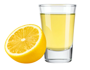 Shot of tequila with lemon slice