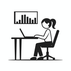 Minimalist woman working on laptop with business graph illustration vector scalable eps icon vector
