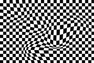 Groovy checker seamless pattern, wavy abstract retro checkerboard background. Trippy wave board geometric.  Trendy modern. wavy distorted checkered vector pattern background.