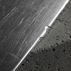 The duality of materials with a smooth steel plate against a raw cement wall, a versatile backdrop for a construction website Strength Material