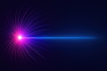 Magenta burst ignites into a sharp blue laser beam on dark background, symbolizing speed, focus, and high-energy transmission
