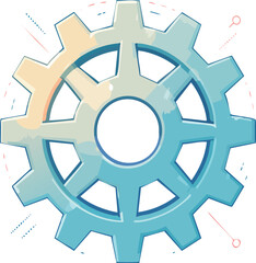 Mechanical Gear Illustration: This conceptual illustration, in a soft watercolor style, depicts a single gear. The gear showcases a simplified, elegant aesthetic.