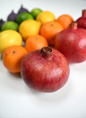 Healthy rainbow of fruits symbolizing balance, energy, and vitamins. Perfect for wellness, fitness, and diet-related visual concepts.