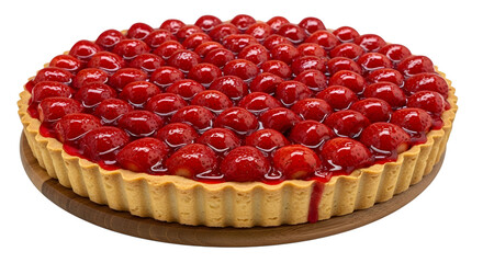 Delicious cherry tart with a golden crust, isolated on transparent background
