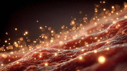 Obraz premium Abstract 3D rendering of damaged skin healing through bioprinting technology, symbolizing medical innovation, regenerative medicine, and future breakthroughs in biotechnology. 