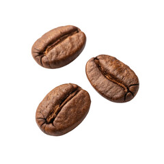 Three Roasted Coffee Beans on a White Background