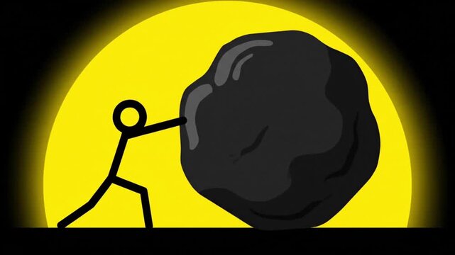 stickman pushing heavy boulder uphill struggle challenge