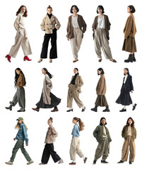 PNG Chic casual fashion ensemble showcase, element set on transparent background