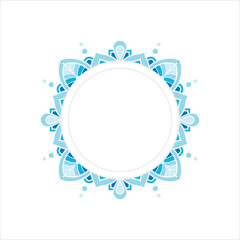 Blue Circular Mandala Frame Ornament, Decorative Floral Border Design, Abstract Round Background Template with Copy Space.