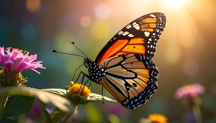 Obraz premium Butterfly on a flower in sunlight