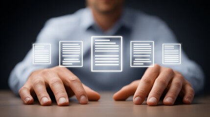 Man in white shirt analyzing data trends on tablet, a visual representation of business analytics and information technology.