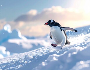 Obraz premium Penguin running on snow