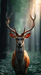 Deer in forest sunlight