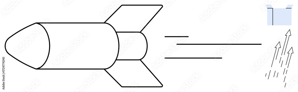 Aufkleber rocket moving swiftly through space with motion lines and trajectory arrows. ideal for innovation, p