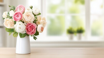 Obraz premium Elegant floral arrangement, a stunning centerpiece of fresh blooms in vase beautiful.