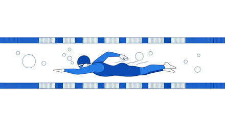 Isolated swimmer in a pool lane illustration for promoting aquatic sports, fitness programs, and swimming lessons, suitable for advertising health and wellness activities.