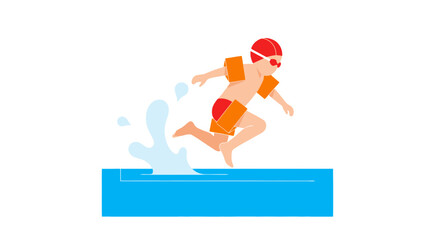 Animated Kid Jumping into a Swimming Pool with Arm Floats and Goggles for Water Safety and Summer Fun Illustrations