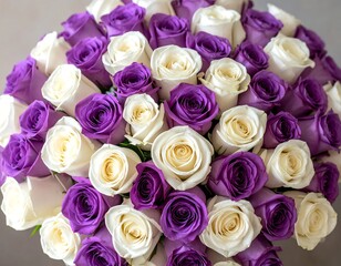Beautiful Bouquet of White and Purple Roses.